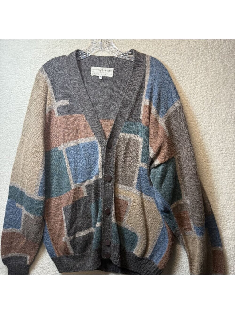 Vintage Peruvian Connection Alpaca Cardigan‎ Sweater XL Multicolor Geometric